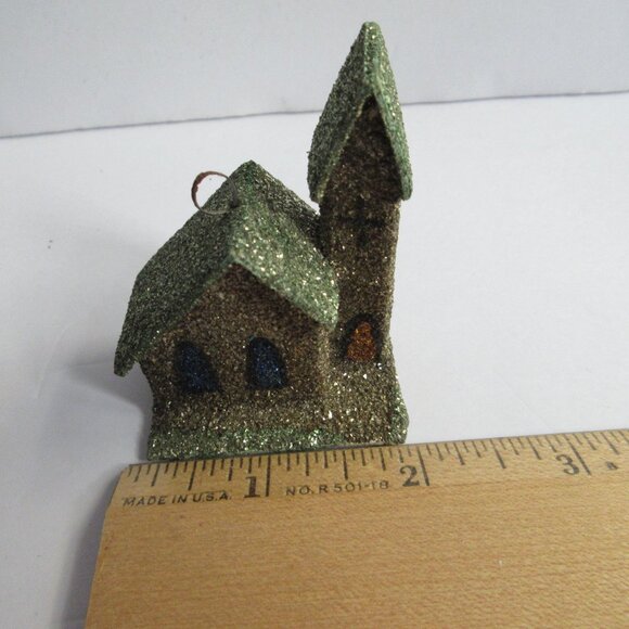 Mica Putz House Miniature Ornament 1950s Japan Christmas Village Church Vintage - Picture 8 of 10